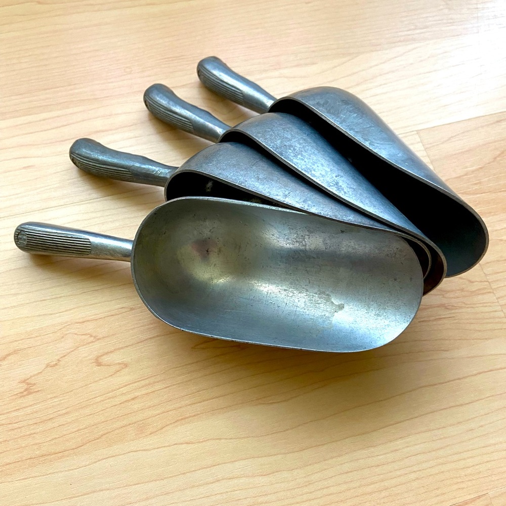 Vintage Cast Aluminum Canister Metal Scoops - Set of 4 - Made in Italy - Kitchen